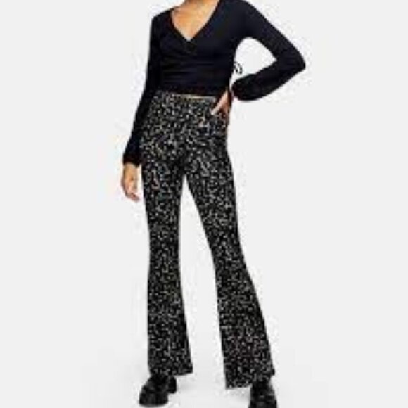 NEW Topshop Camo/Animal Print Pull On Flare Pants Sz S - Picture 1 of 14